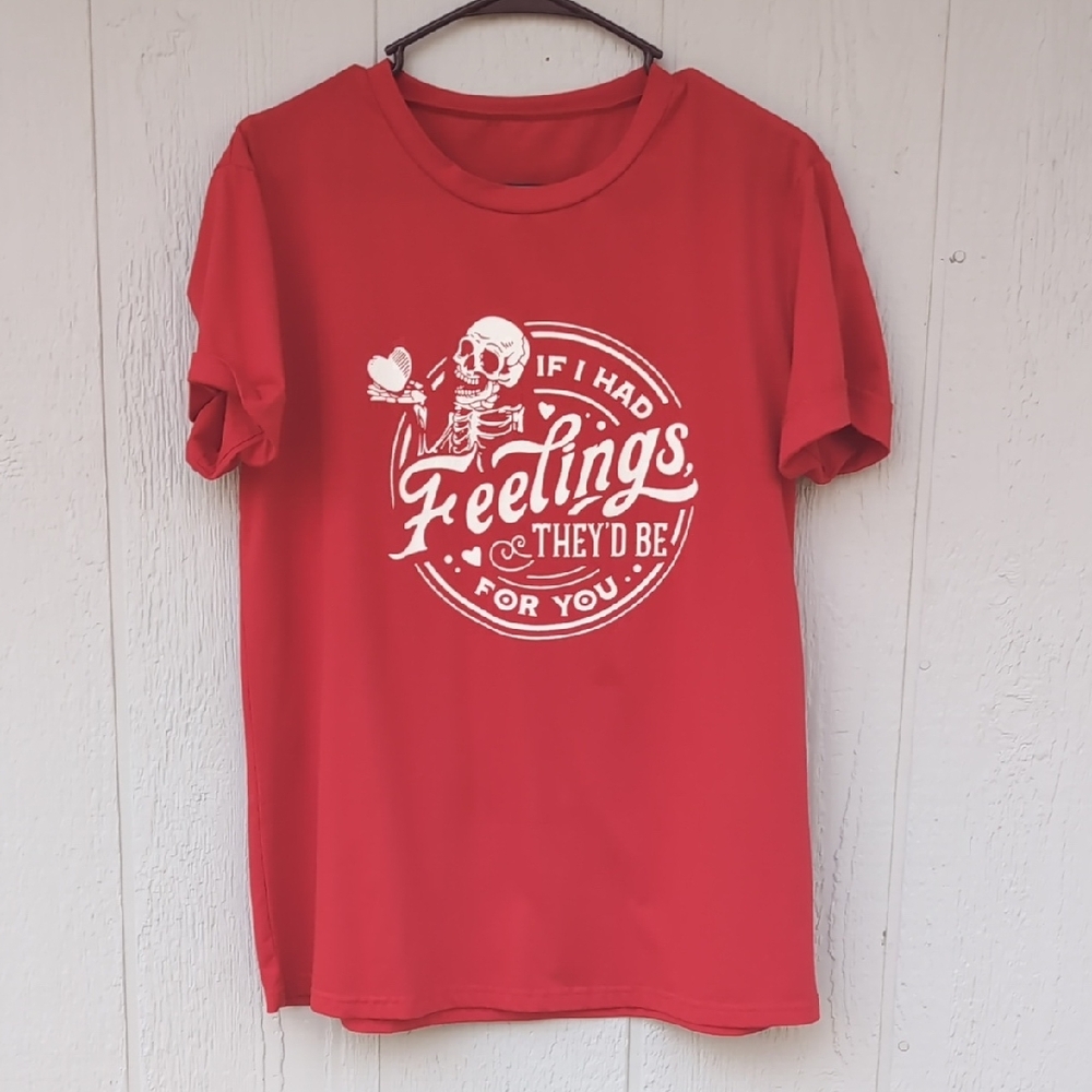 Amazon Red Short Sleeve Tee with Skeleton Graphic